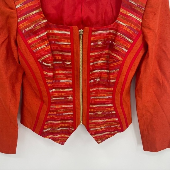 Linda Segal Vintage Jacket Size 4 Burnt Orange Cropped Full Zip Square Neck - Picture 3 of 9